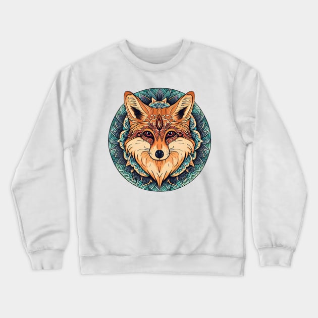 Majestic Tribal Fox Mandala Illustration Crewneck Sweatshirt by Curious Sausage